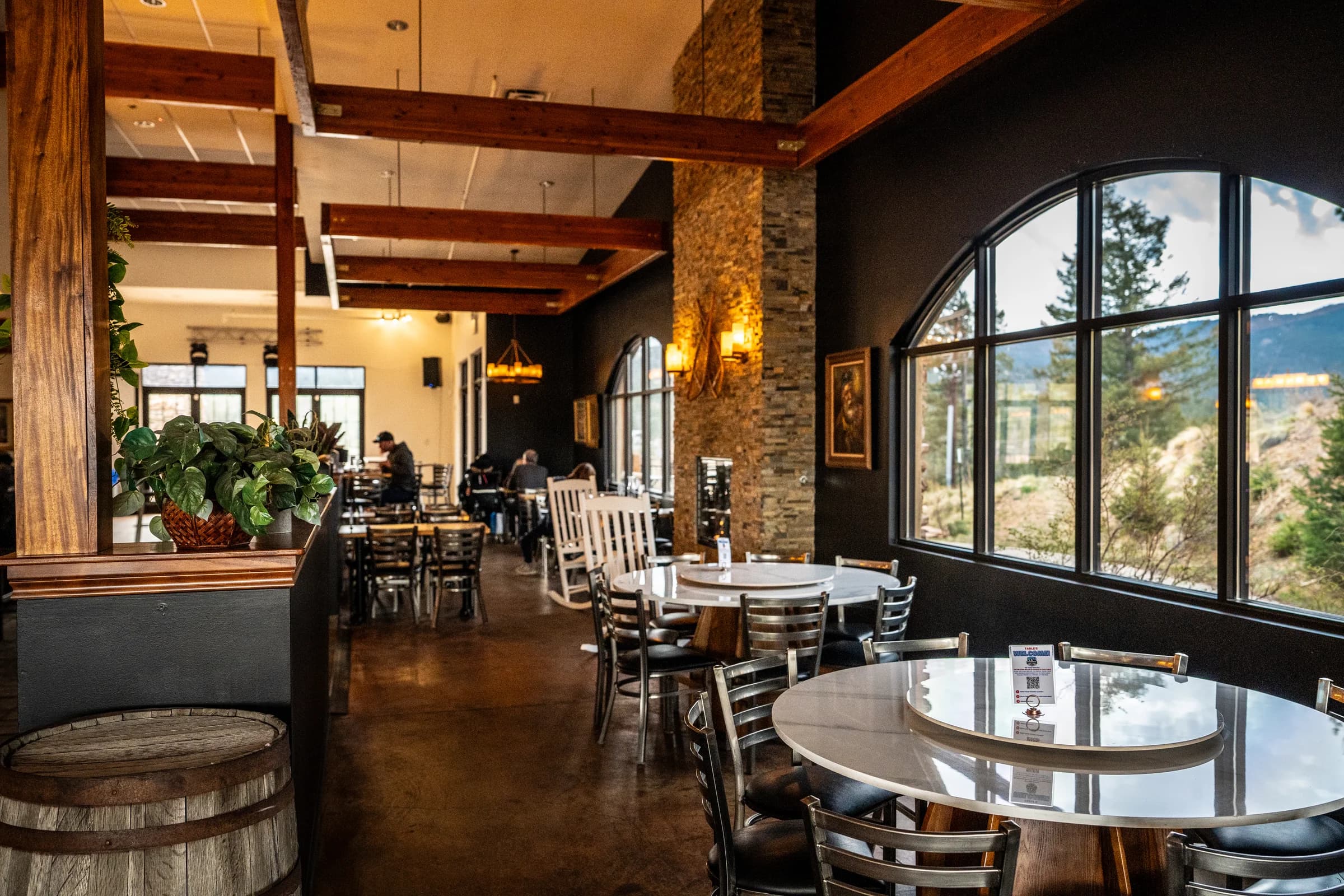 Another view of the Snowpack Pizzeria dining room — open seating ready for a private event